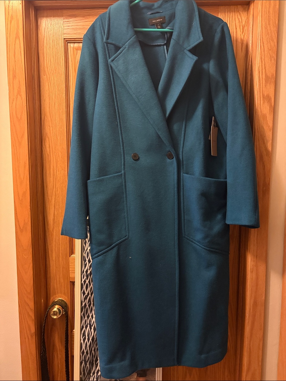 Halogen NWT  Double-Breasted Wool-Blend Long Coat xl